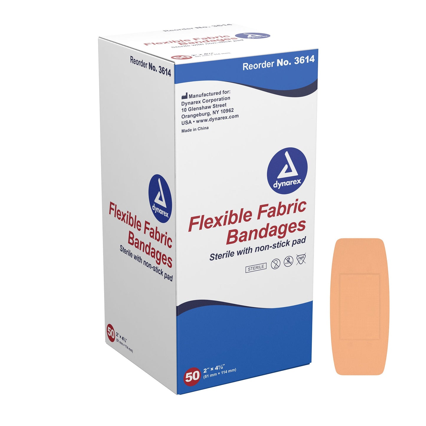 Dynarex Fabric Adhesive Strip 2 x 4-1/2 Inch Sterile Tan Bandage