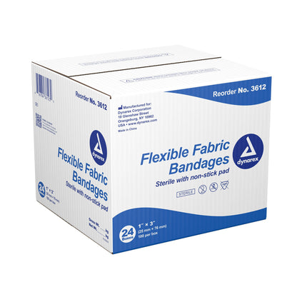 Dynarex Fabric Adhesive Strip 1 x 3 Inch Sterile Tan Bandage