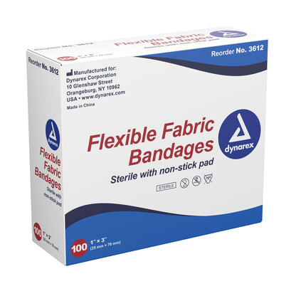 Dynarex Fabric Adhesive Strip 1 x 3 Inch Sterile Tan Bandage