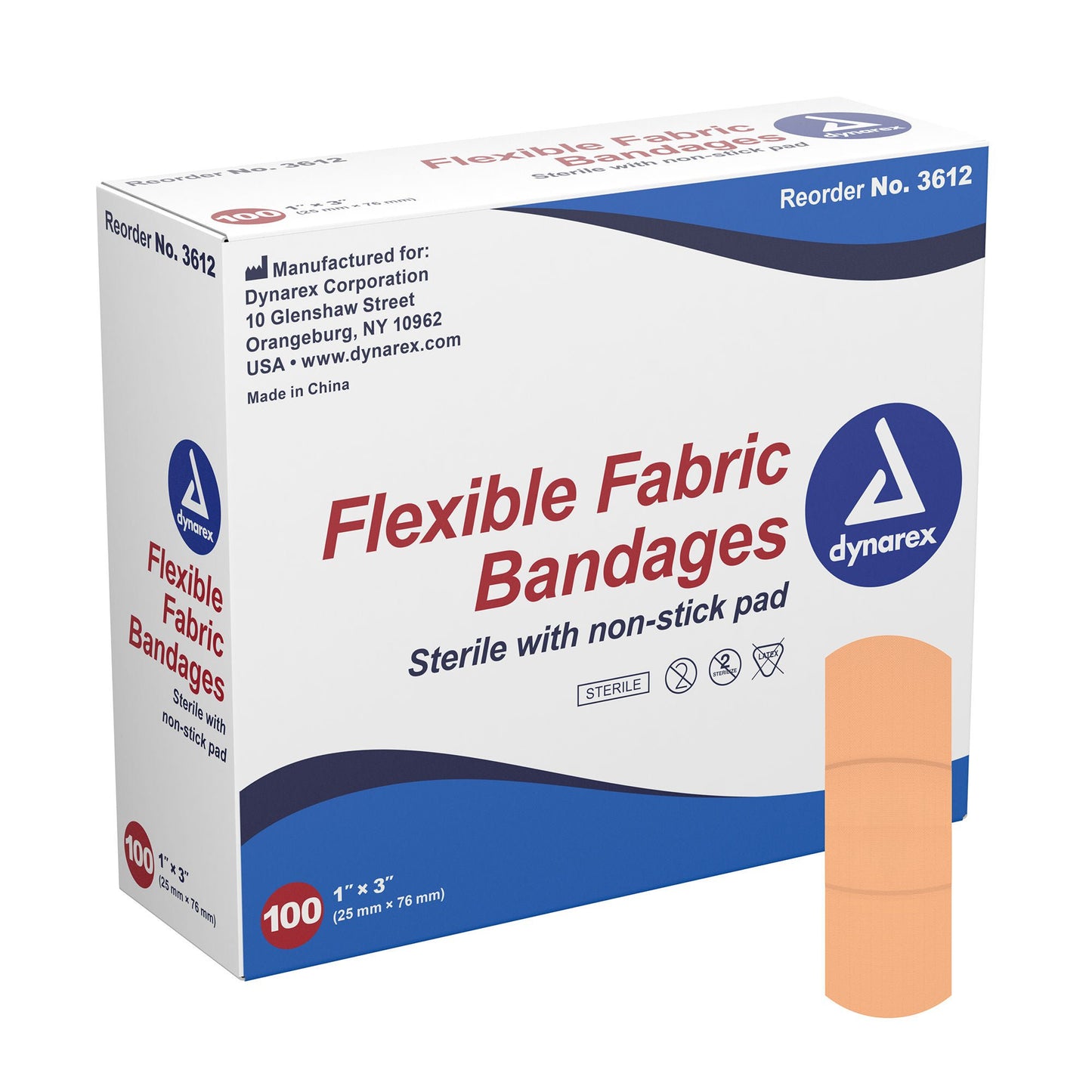 Dynarex Fabric Adhesive Strip 1 x 3 Inch Sterile Tan Bandage
