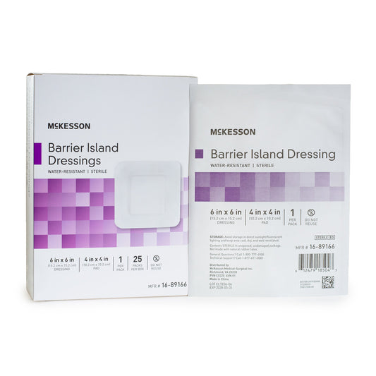 McKesson Barrier Island Composite Dressing 6 x 6 Inch Sterile Water-Resistant Film Backing
