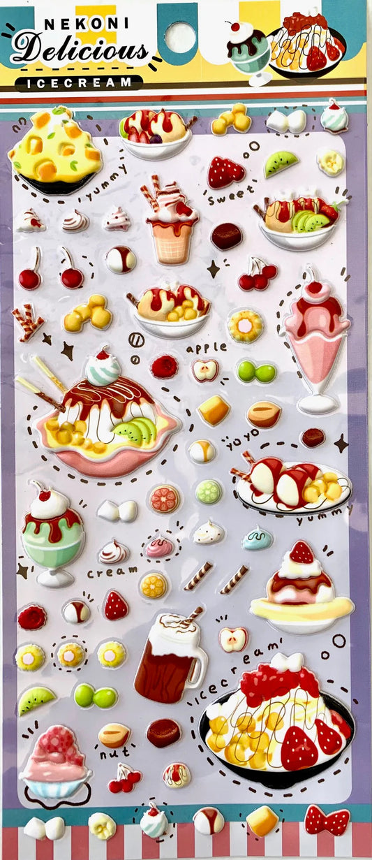 Nekoni Desserts Food Foam 3D Stickers – Kawaii Puffy Ice Cream & Dessert Decorative Decals