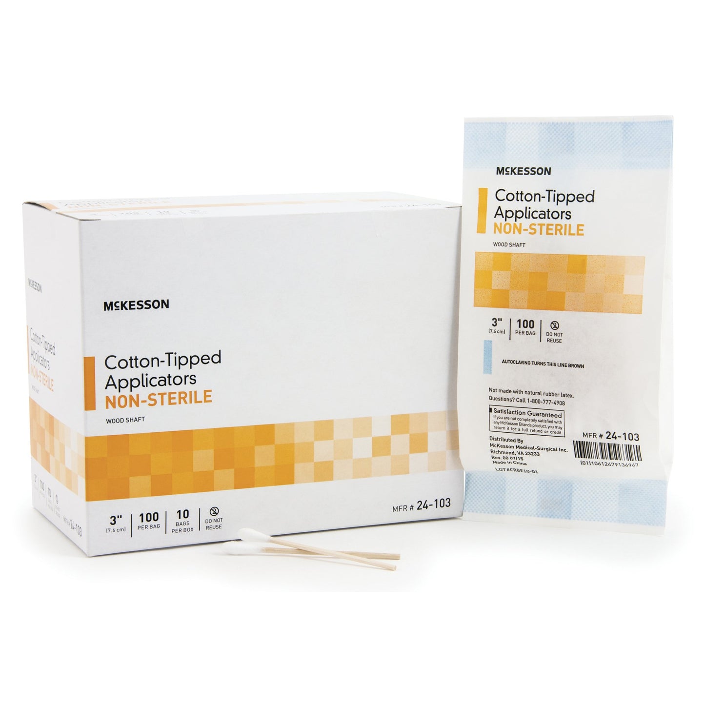McKesson Cotton Tip Swabstick 3 Inch Wood Shaft – 100 Pack NonSterile Applicators