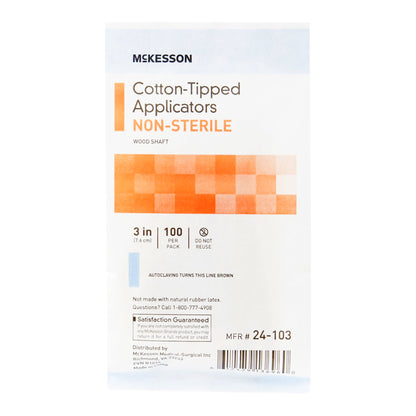 McKesson Cotton Tip Swabstick 3 Inch Wood Shaft – 100 Pack NonSterile Applicators