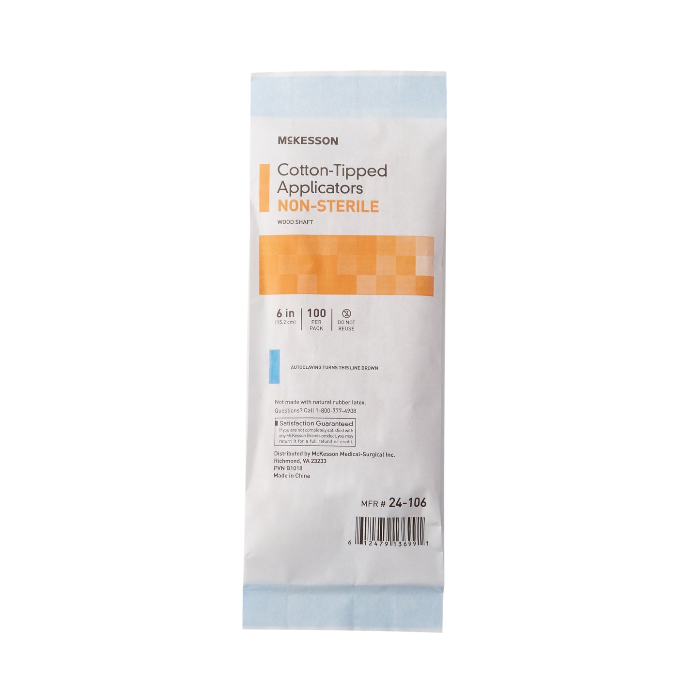 McKesson Cotton Tip Swabstick 6 Inch Wood Shaft – 100 Pack NonSterile Applicators