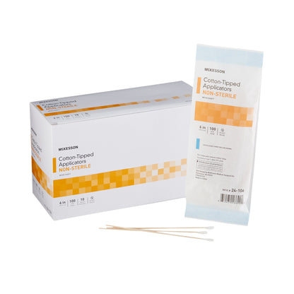 McKesson Cotton Tip Swabstick 6 Inch Wood Shaft – 100 Pack NonSterile Applicators