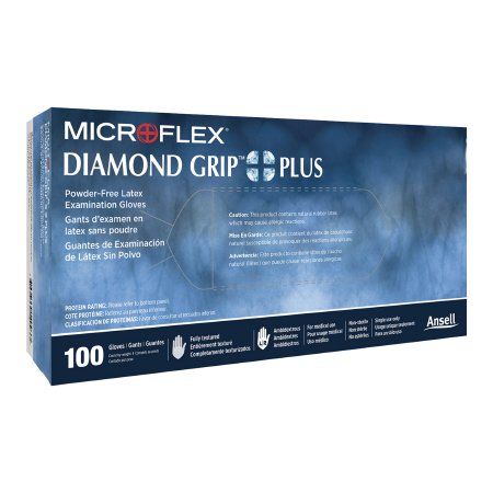 Exam Glove Diamond Grip Plus NonSterile Latex Standard Cuff Length Fully Textured White Not Rated