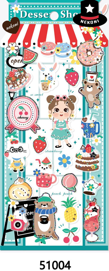 Kawaii Transparent Girl Dessert Shop Stickers – Cute Epoxy Journal & Scrapbooking Stickers