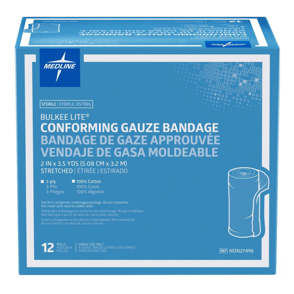 Bulkee Lite Fluff Bandage Roll 2 Inch x 3.5 Yard Sterile 3-Ply Cotton