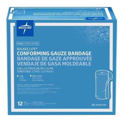 Bulkee Lite Fluff Bandage Roll 2 Inch x 3.5 Yard Sterile 3-Ply Cotton