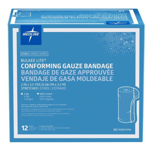 Bulkee Lite Fluff Bandage Roll 2 Inch x 3.5 Yard Sterile 3-Ply Cotton