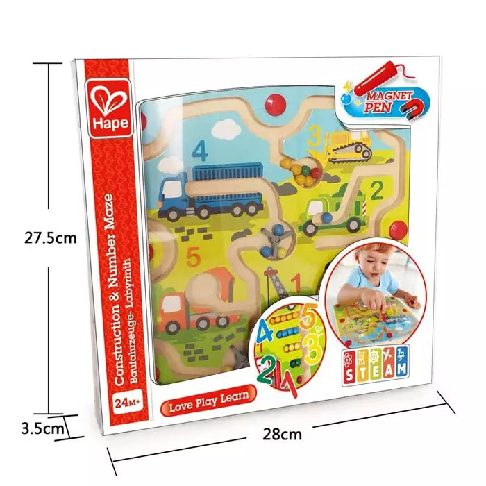Hape Construction & Number Maze – Magnetic Counting and Vehicle Learning Board