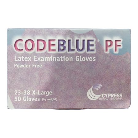 Exam Glove CODEBLUE PF NonSterile Latex Extended Cuff Length Fully Textured Blue Not Rated