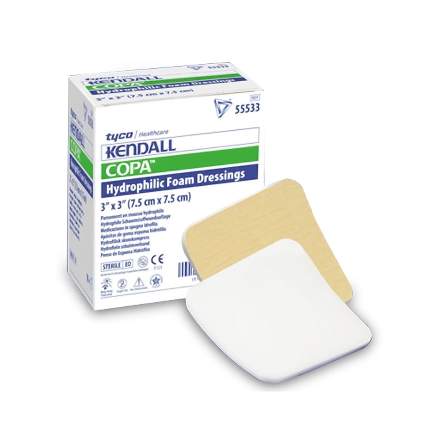 Kendall Foam Dressing 3 x 3 Inch Sterile Non-Adhesive Hydrophilic Foam Dressing