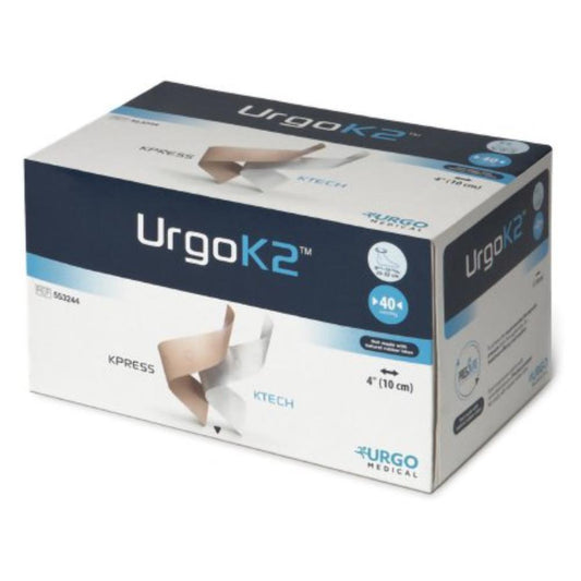 2 Layer Compression Bandage System URGOK2 4 X 9-3/4 X 12-1/2 Inch Self-Adherent Closure Tan / White NonSterile 40 mmHg