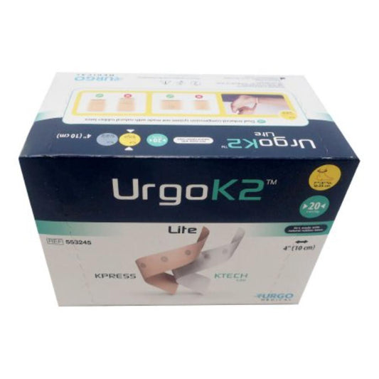 2 Layer Compression Bandage System URGOK2 Lite 4 X 7-1/8 to 9-3/4 Inch Self-Adherent Closure Tan / White / Pink NonSterile 20 mmHg