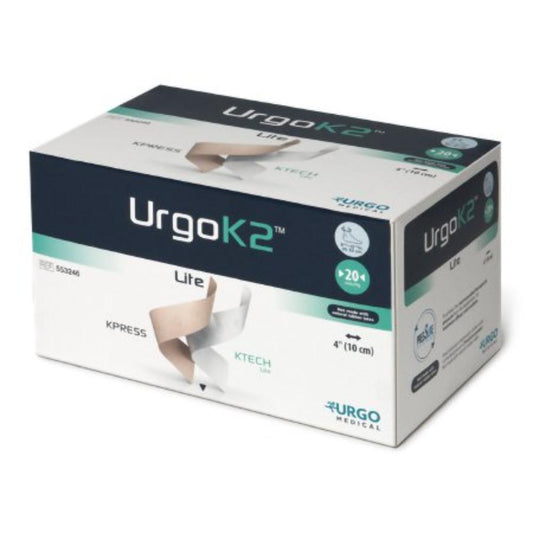 2 Layer Compression Bandage System URGOK2 Lite 4 X 9-3/4 X 12-1/2 Inch Self-Adherent Closure Tan / White / Pink NonSterile 20 mmHg