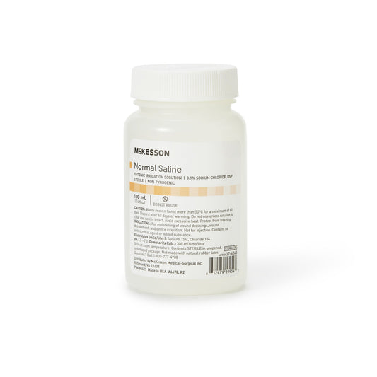 McKesson 0.9% Sodium Chloride Irrigation Solution 100 mL Sterile Screw Top Bottle