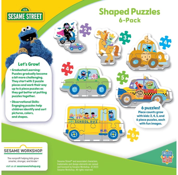 Masterpieces Sesame Street Mini Shaped Jigsaw Puzzles – 6-Pack Eco-Friendly Toddler Puzzle Set