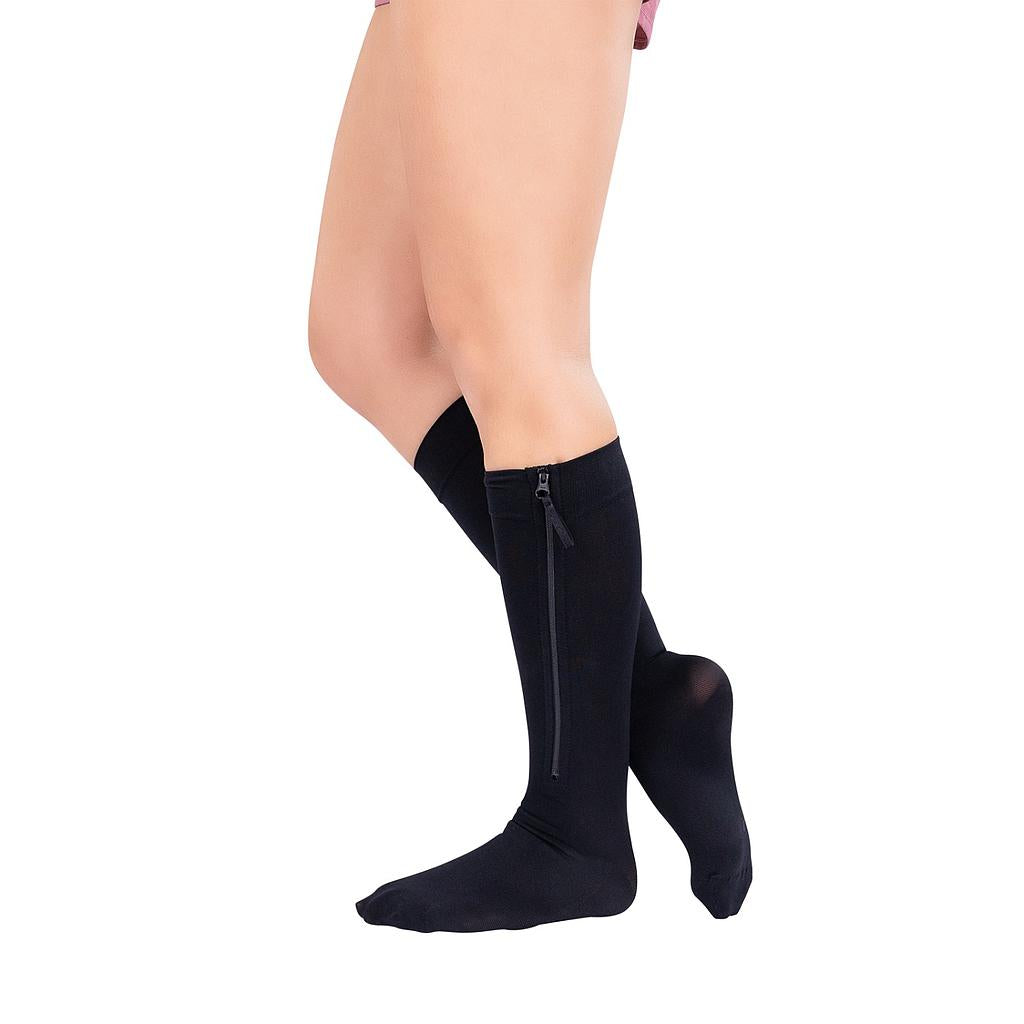 Zippered Knee High Compression Stockings 15-20mmHg