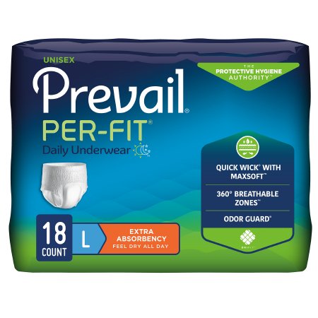 Unisex Adult Absorbent Underwear Prevail Per-Fit Pull On with Tear Away Seams Medium to 2X-Large Disposable Heavy Absorbency