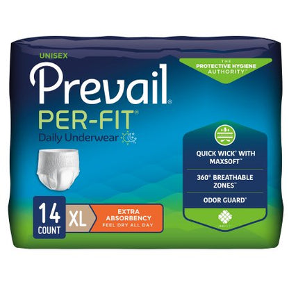 Unisex Adult Absorbent Underwear Prevail Per-Fit Pull On with Tear Away Seams Medium to 2X-Large Disposable Heavy Absorbency