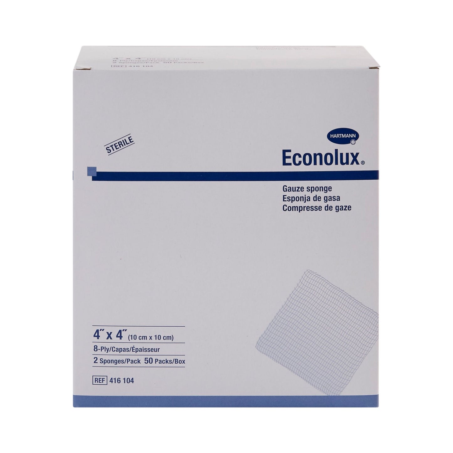 Econolux Gauze Sponge 4 x 4 Inch 8-Ply Sterile – 2 per Pack