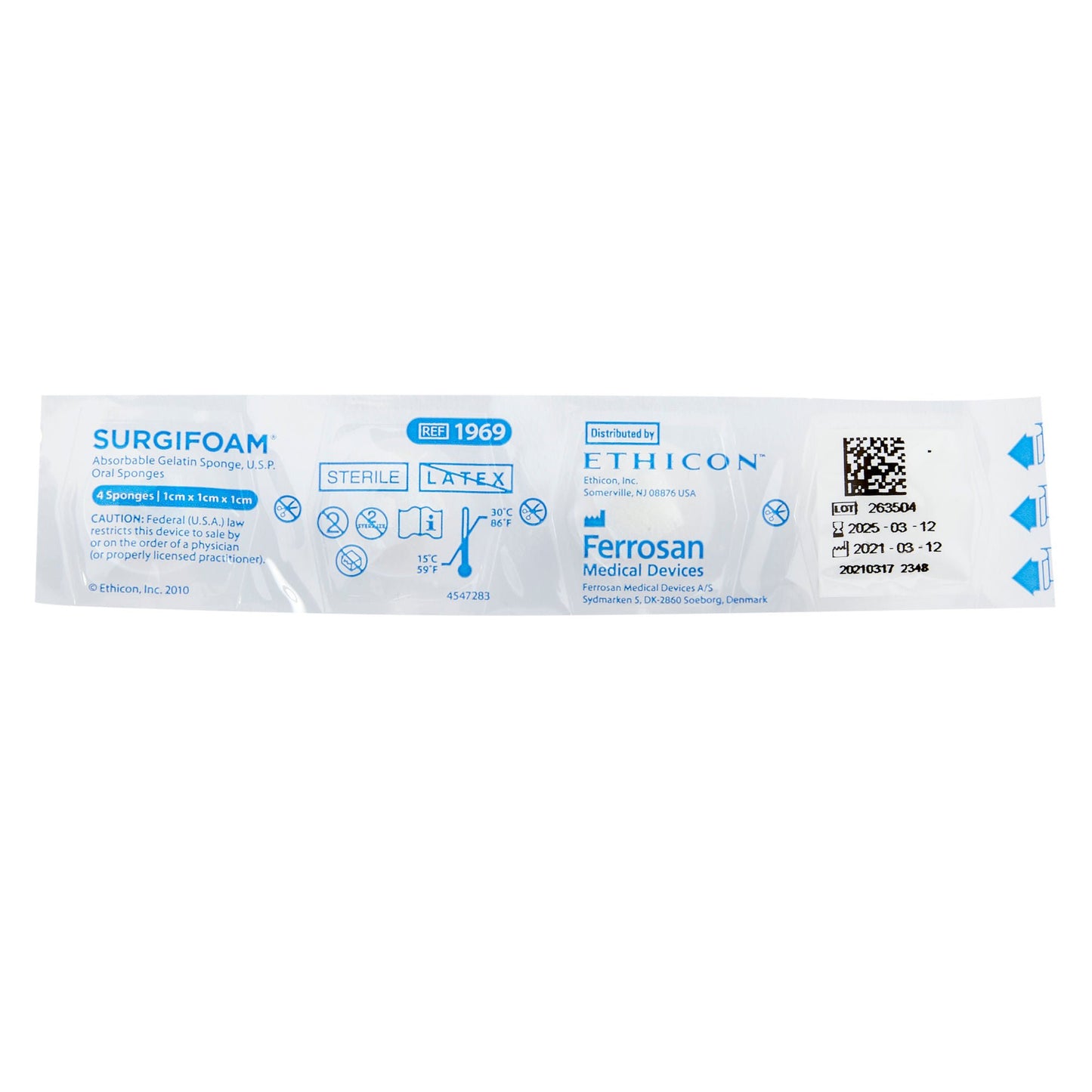 SURGIFOAM Hemostatic Sponge 1 x 1 x 1 mm Sterile Porcine Gelatin – 24 Count