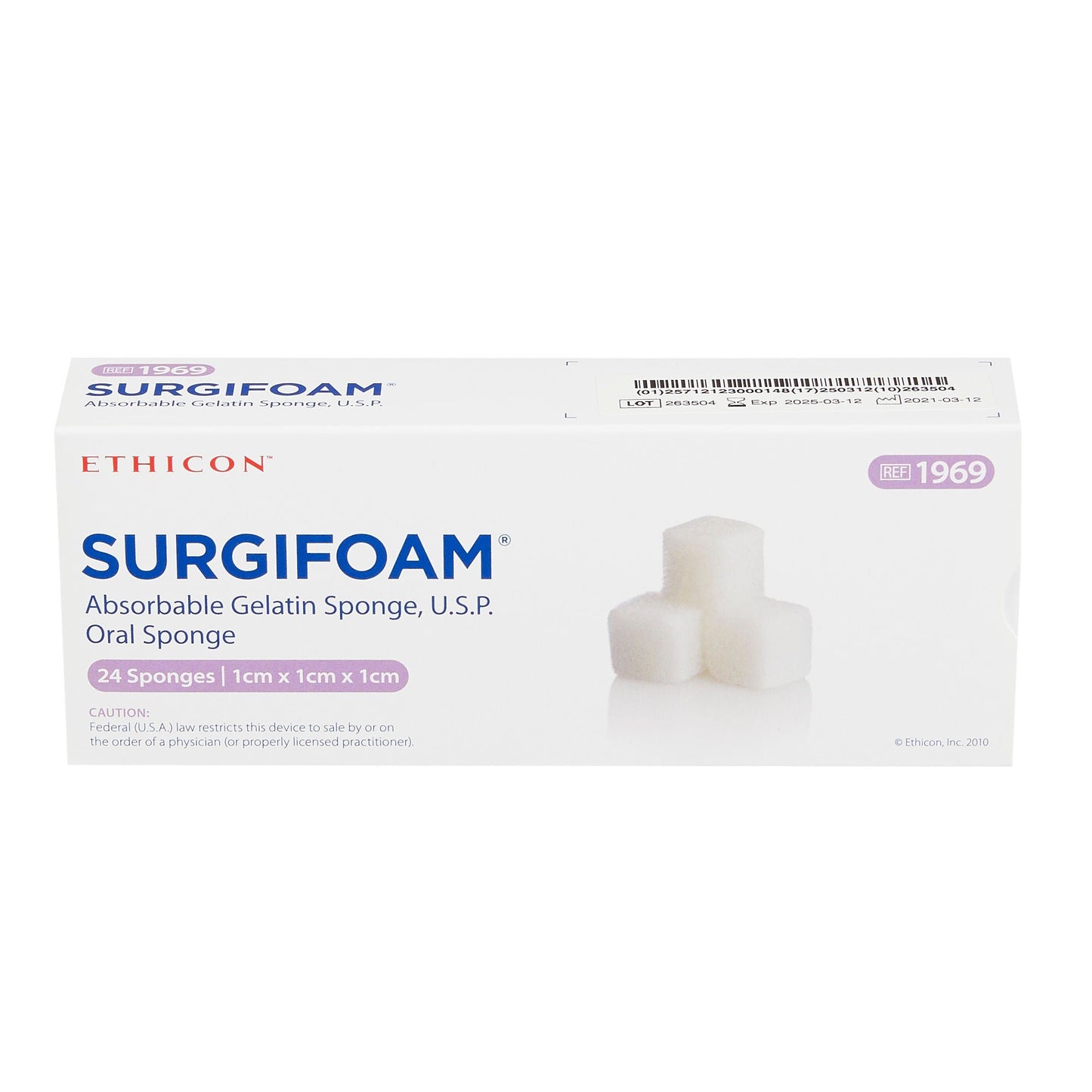 SURGIFOAM Hemostatic Sponge 1 x 1 x 1 mm Sterile Porcine Gelatin – 24 Count