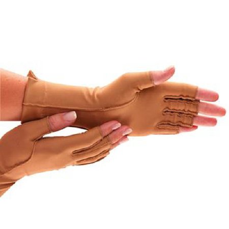 Compression Glove Isotoner Therapeutic Open Finger Over-the-Wrist Length Hand Specific Pair Nylon / Spandex