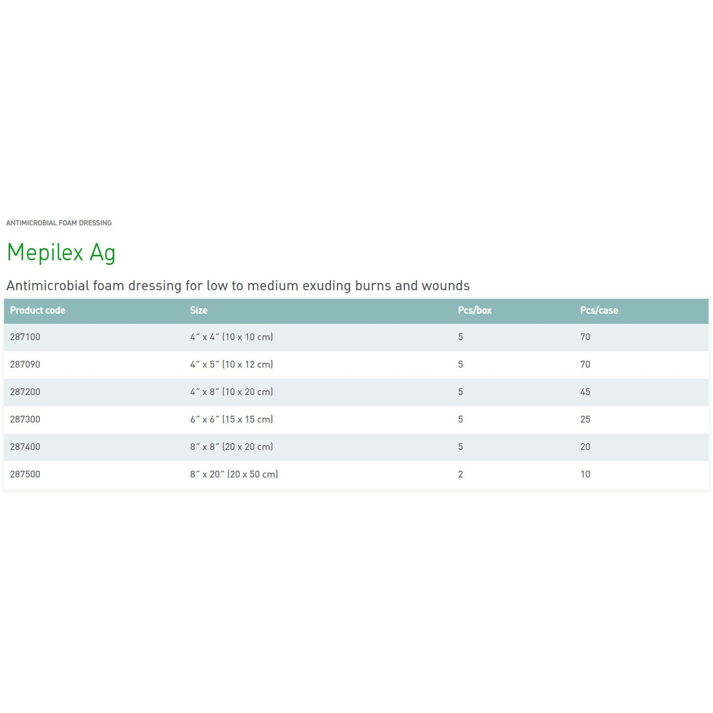 Mepilex Ag Silver Foam Dressing 4 x 4 Inch Sterile Silicone Adhesive