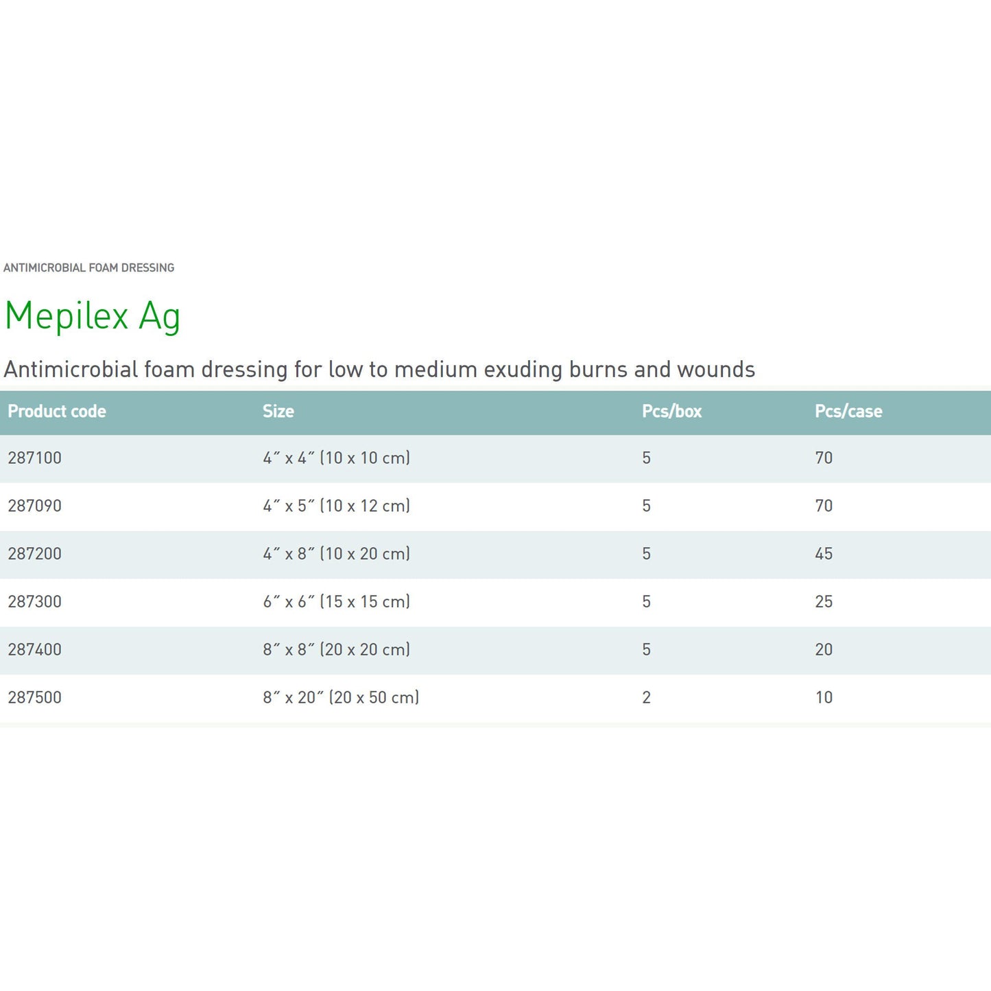 Mepilex Ag Silver Foam Dressing 6 x 6 Inch Sterile Silicone Adhesive
