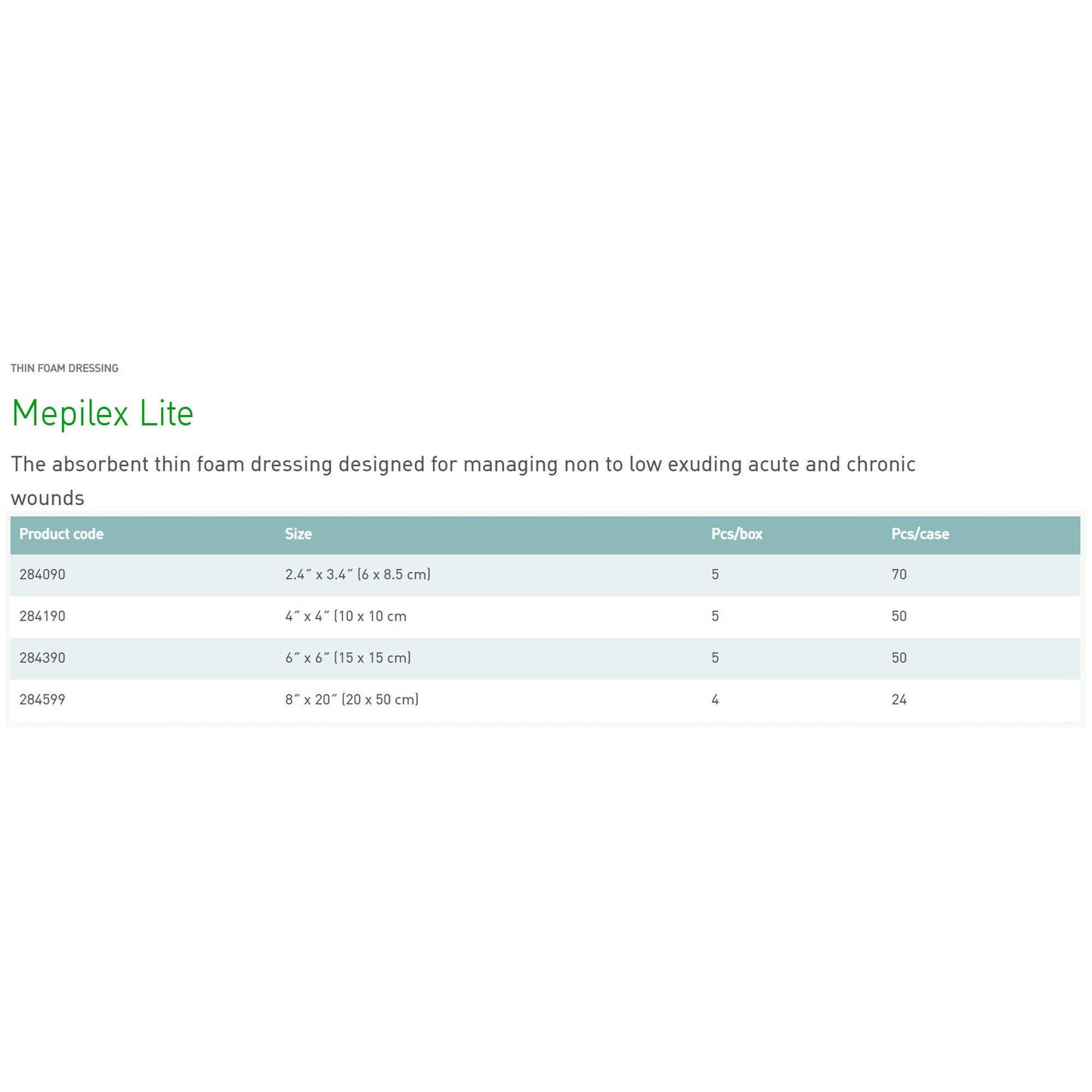 Mepilex Lite Thin Foam Dressing 6 x 6 Inch Sterile Silicone Adhesive with Film Backing