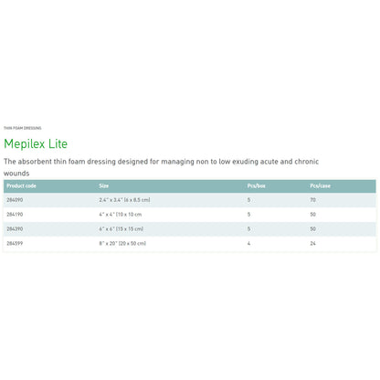 Mepilex Lite Thin Foam Dressing 6 x 6 Inch Sterile Silicone Adhesive with Film Backing