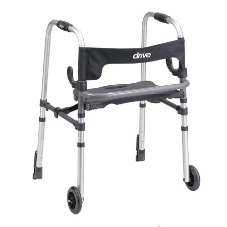 Dual Release Folding Walker with Wheels and Seat Adjustable Height Clever-Lite LS Aluminum Frame 300 lbs. Weight Capacity 29-1/2 to 39 Inch Height