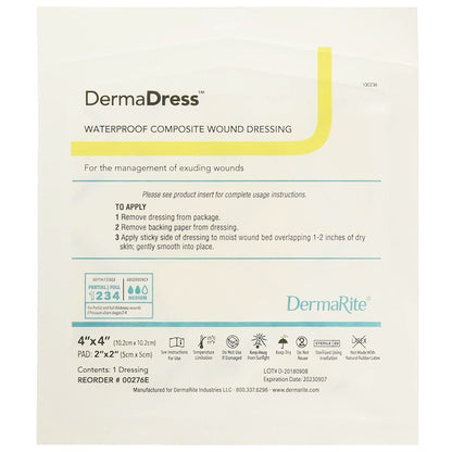 DermaDress Composite Dressing 4 x 4 Inch Sterile Waterproof Film Backing