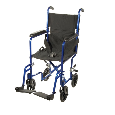 Transport Chair drive 17 Inch Seat Width Fixed Arm Height Swing-Away Footrest Aluminum Frame with Blue Finish