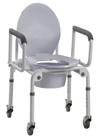 Commode Chair drive Padded Drop Arms Steel Frame Back Bar 14 Inch Seat Width 300 lbs. Weight Capacity