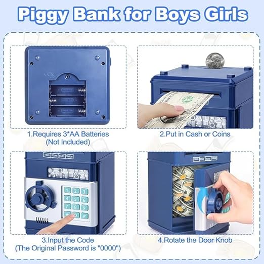 Highttoy Electronic ATM Money Bank for Kids with Password Safe – Navy