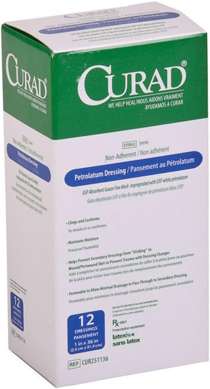 Curad Petrolatum Impregnated Dressing Strip 1 x 36 Inch Sterile Non-Adherent Wound Dressing