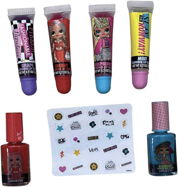 LOL OMG Beauty Lip & Nail Set Create Your Own Nail Designs with Flavored Lip Gloss and Scented Nail Polishes