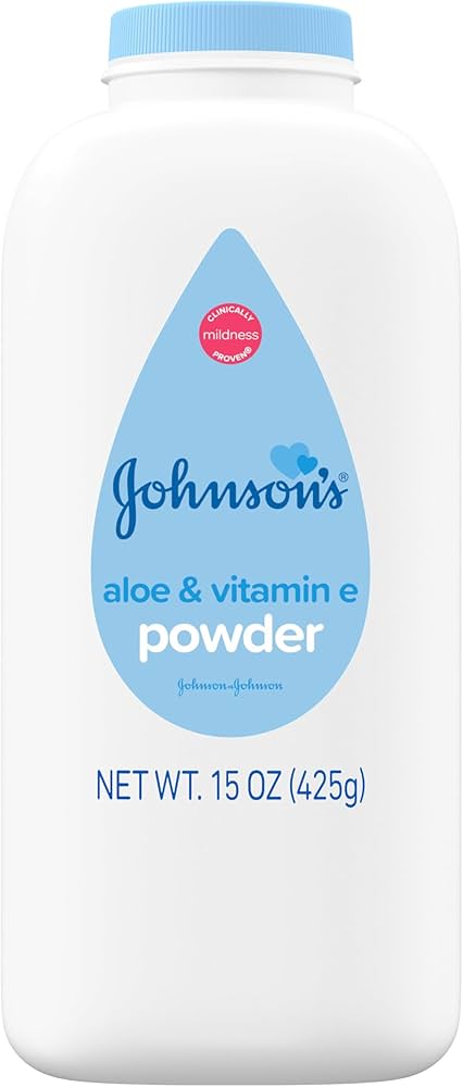 Baby Powder Johnson's Aloe and Vitamin E 15 oz. Scented Shaker Bottle Zea Mays (Corn) Starch, Fragrance, Tricalcium Phosphate, Aloe Barbadenisis Leaf Extract, Tocopheryl Acetate, Naturally-derived Ingredients, Vitamin E