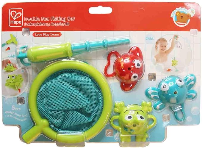 Hape Double Fun Fishing Set – Jumping Sea Creatures Bath Toy for Toddlers (5 Pieces, Ages 2+)