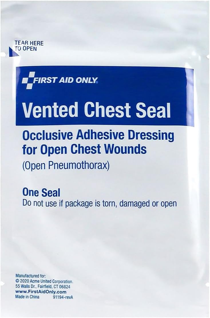 First Aid Only Vented Chest Wound Seal 6.5 Inch, NonSterile