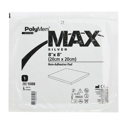 PolyMem MAX Silver Foam Dressing 8 x 8 Inch Square Sterile