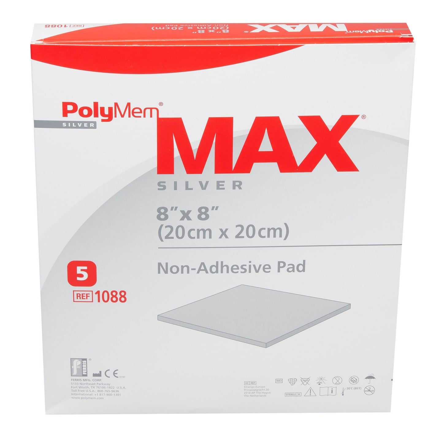 PolyMem MAX Silver Foam Dressing 8 x 8 Inch Square Sterile