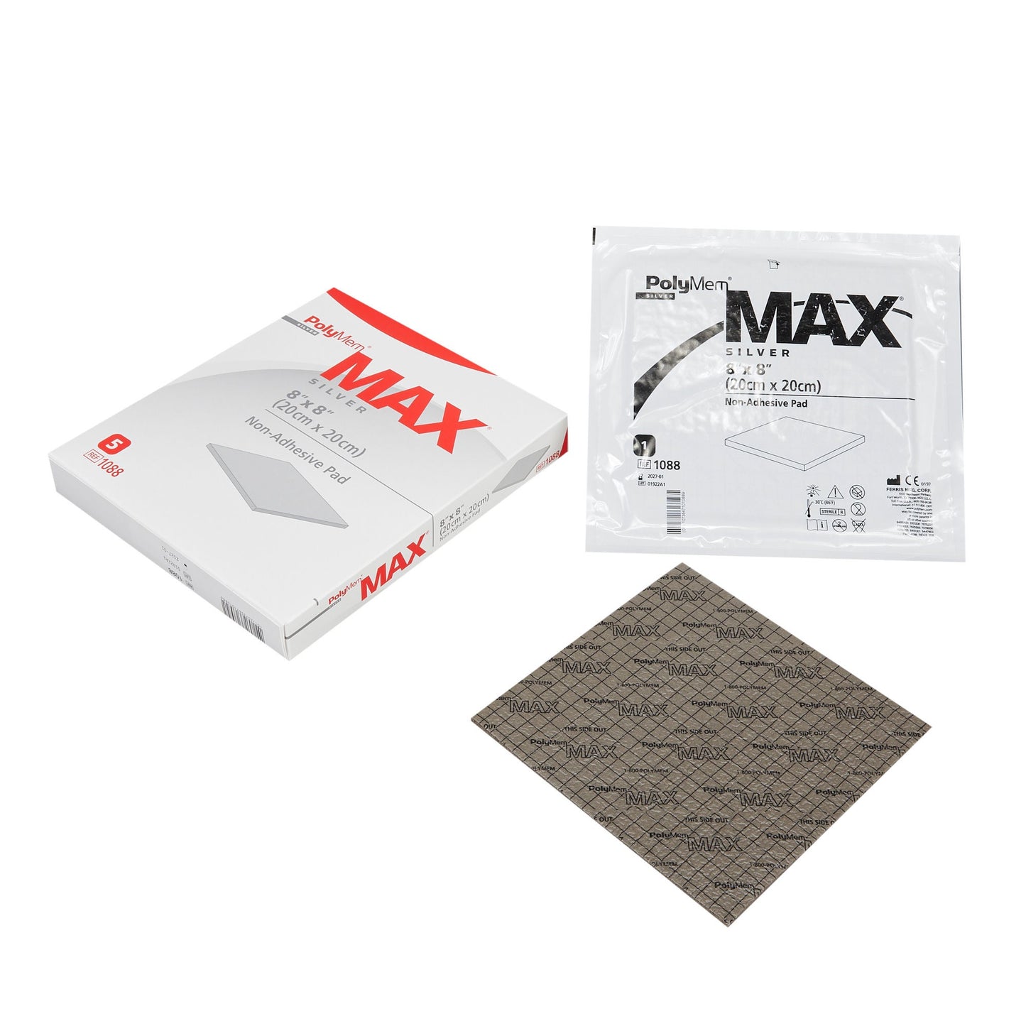 PolyMem MAX Silver Foam Dressing 8 x 8 Inch Square Sterile