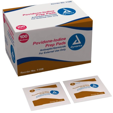 PVP Prep Pad Dynarex 10% Strength Povidone-Iodine Individual Packet Medium NonSterile