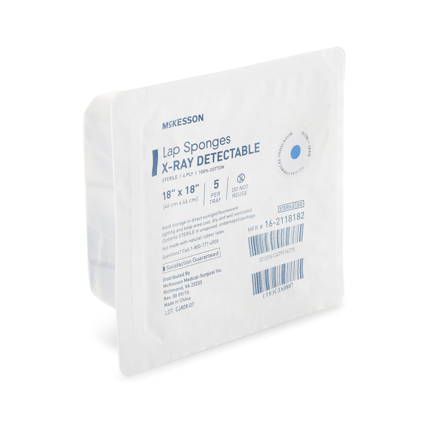 McKesson X-Ray Detectable Surgical Laparotomy Sponge 18 x 18 Inch 4-Ply Cotton Sterile 5 Count Hard Pack