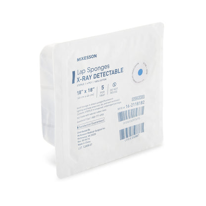 McKesson X-Ray Detectable Surgical Laparotomy Sponge 18 x 18 Inch 4-Ply Cotton Sterile 5 Count Hard Pack